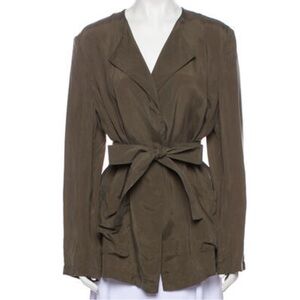 New St. John Tied Open Front Utility Jacket. Olive Green. Size Large